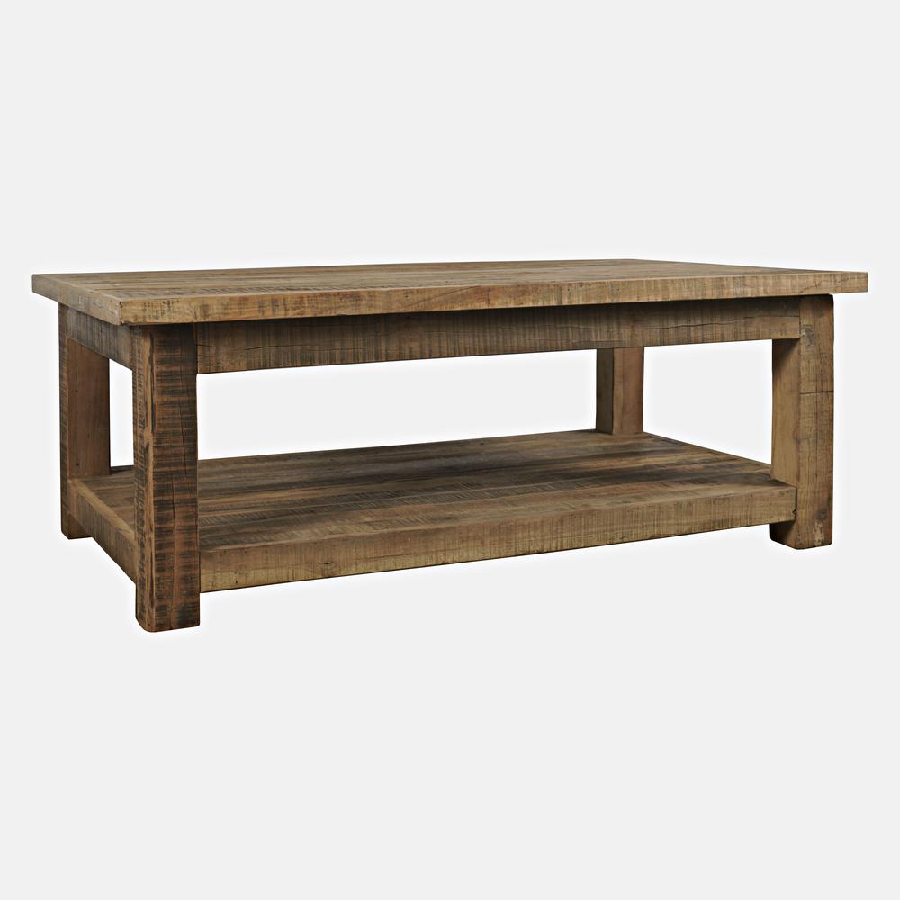 0" Rustic Reclaimed Solid Wood Coffee Table with Storage Shelf. Picture 2