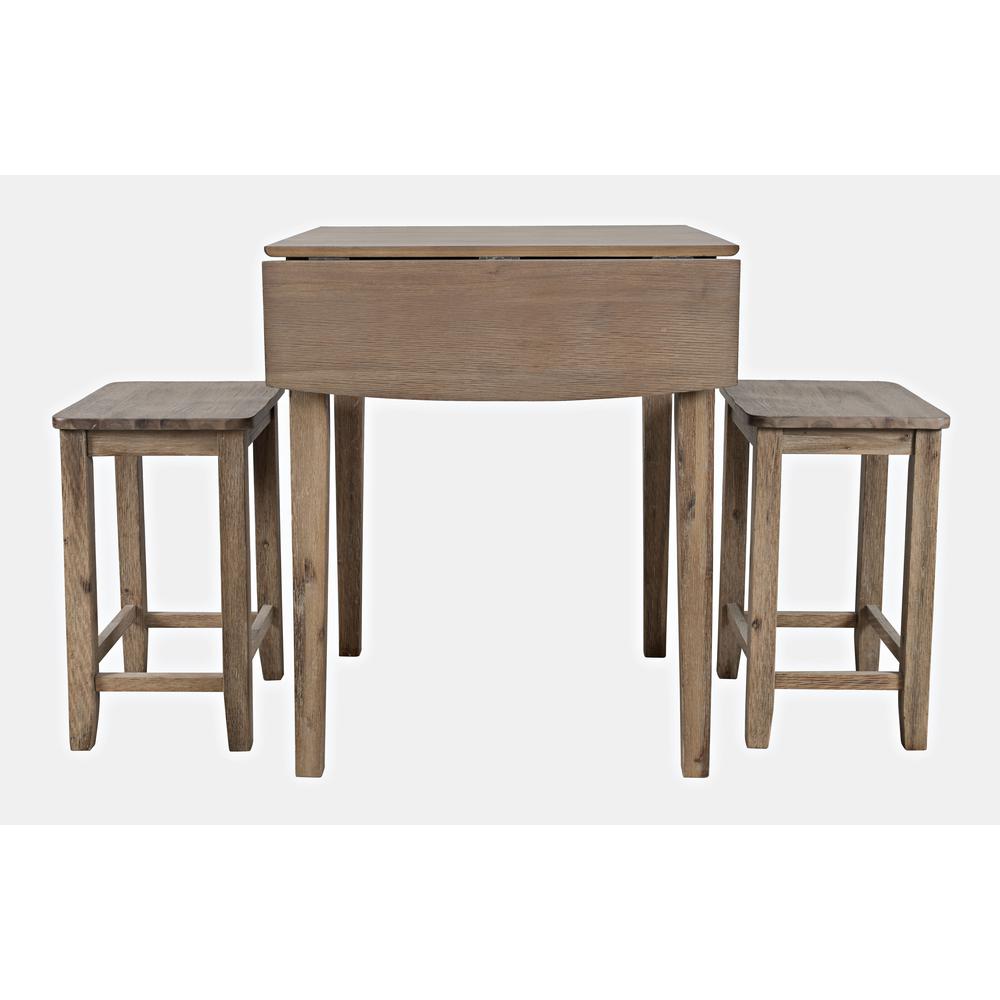 Coastal Wire-Brushed Acacia Three Piece Backless Counter Height Dining Set. Picture 1