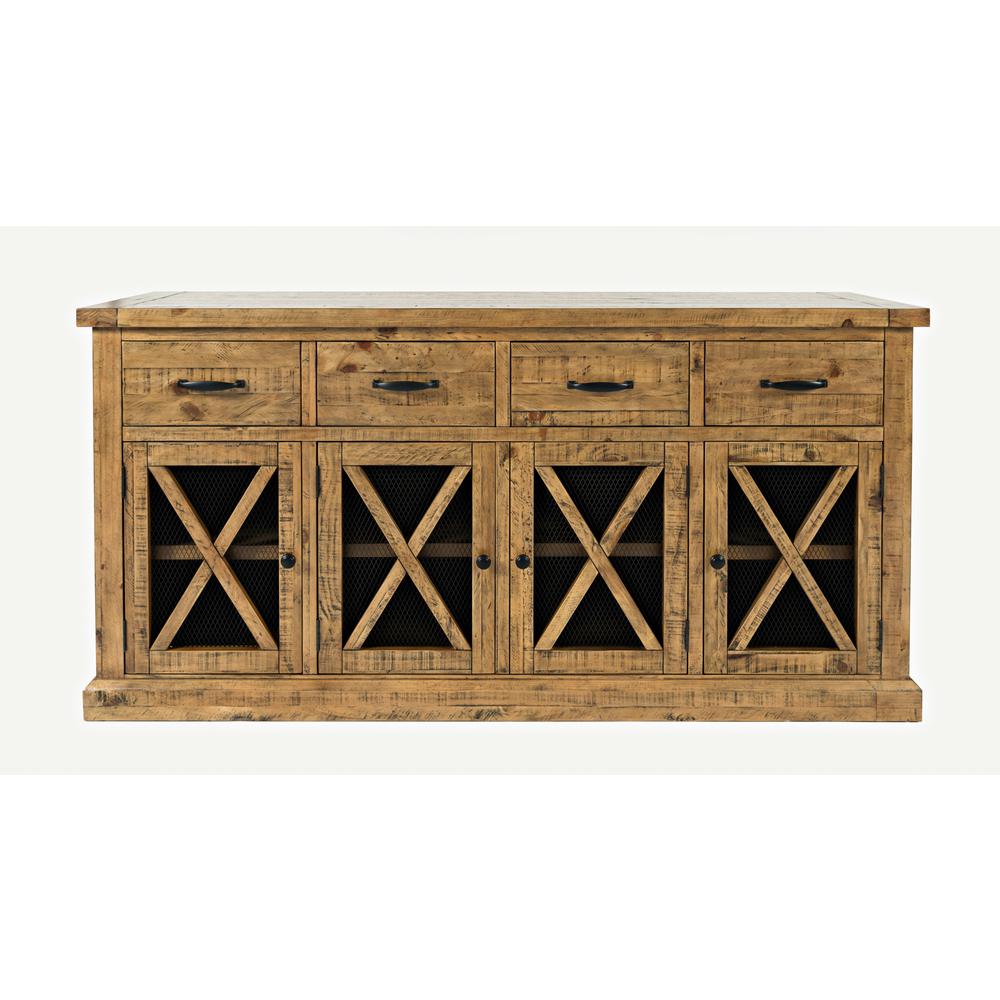70" Rustic Distressed Pine Four Drawer Sideboard Buffet Server. Picture 1