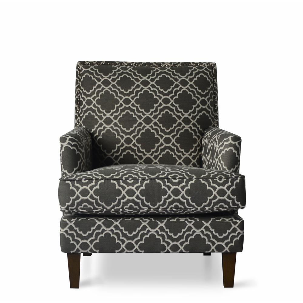 Contemporary Geometric Upholstered Accent Chair with Nailhead Trim. Picture 1