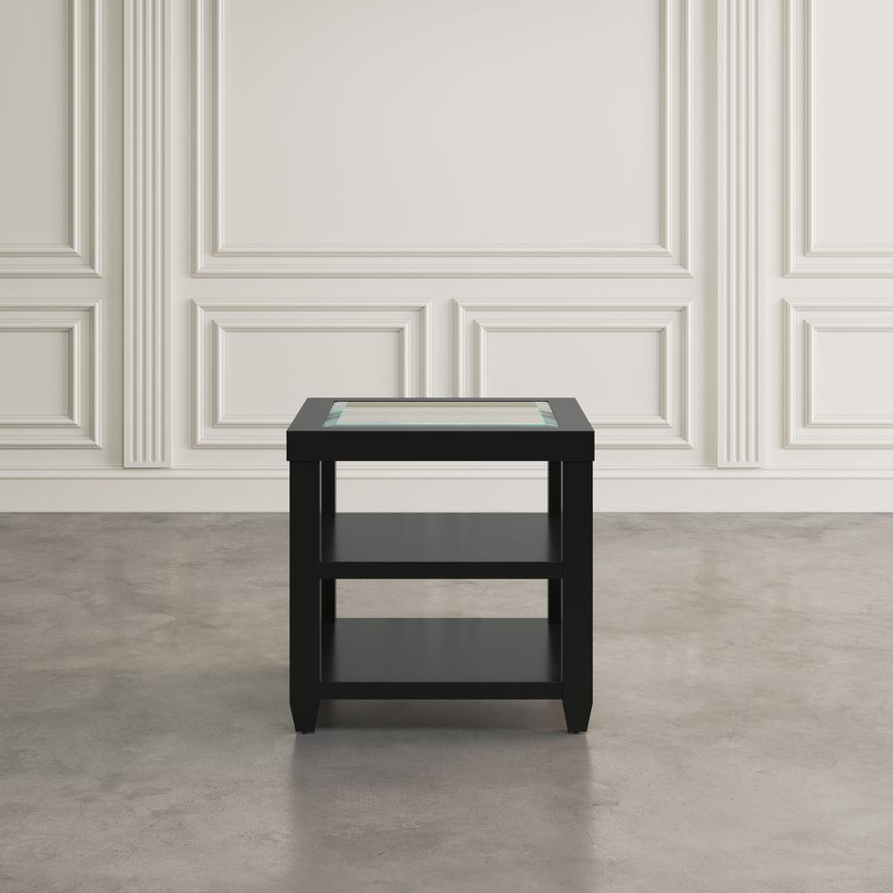 Contemporary Glass Inlay End Table with Storage. Picture 7