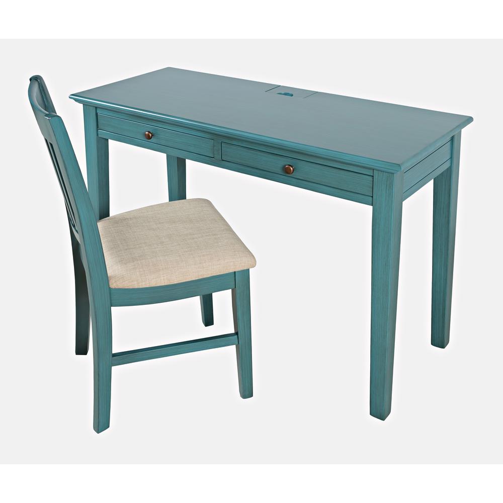 Modern Farmhouse Two Drawer USB Charging Desk and Upholstered Chair Set. Picture 2