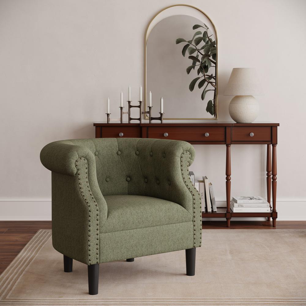 Transitional Upholstered Barrel Curved Back Accent Chair with Nailhead Trim. Picture 6