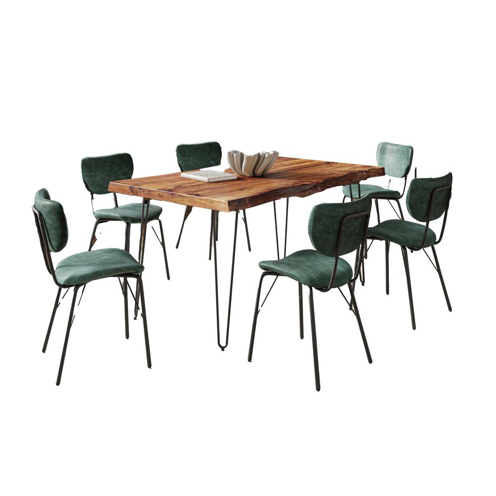 Modern Dining Set with Upholstered Contemporary Chairs - Chestnut and Jade. Picture 2