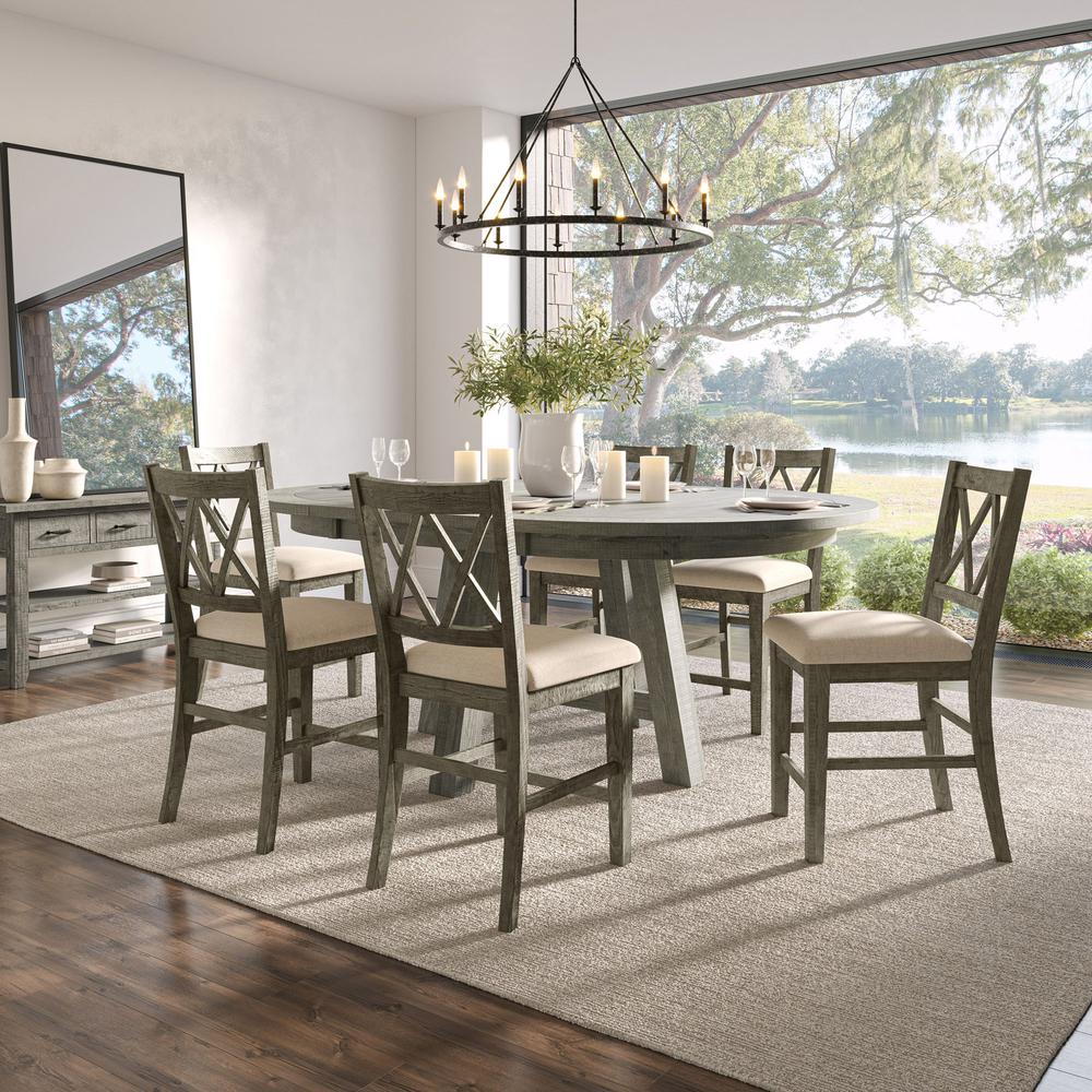 Farmhouse Seven Piece Counter Height Dining Table Set with Cross Back Stools. Picture 8