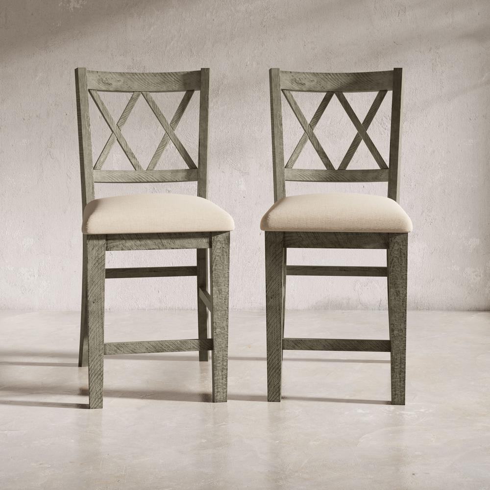 Rustic Distressed Pine Upholstered Counter Stool (Set of 2). Picture 10