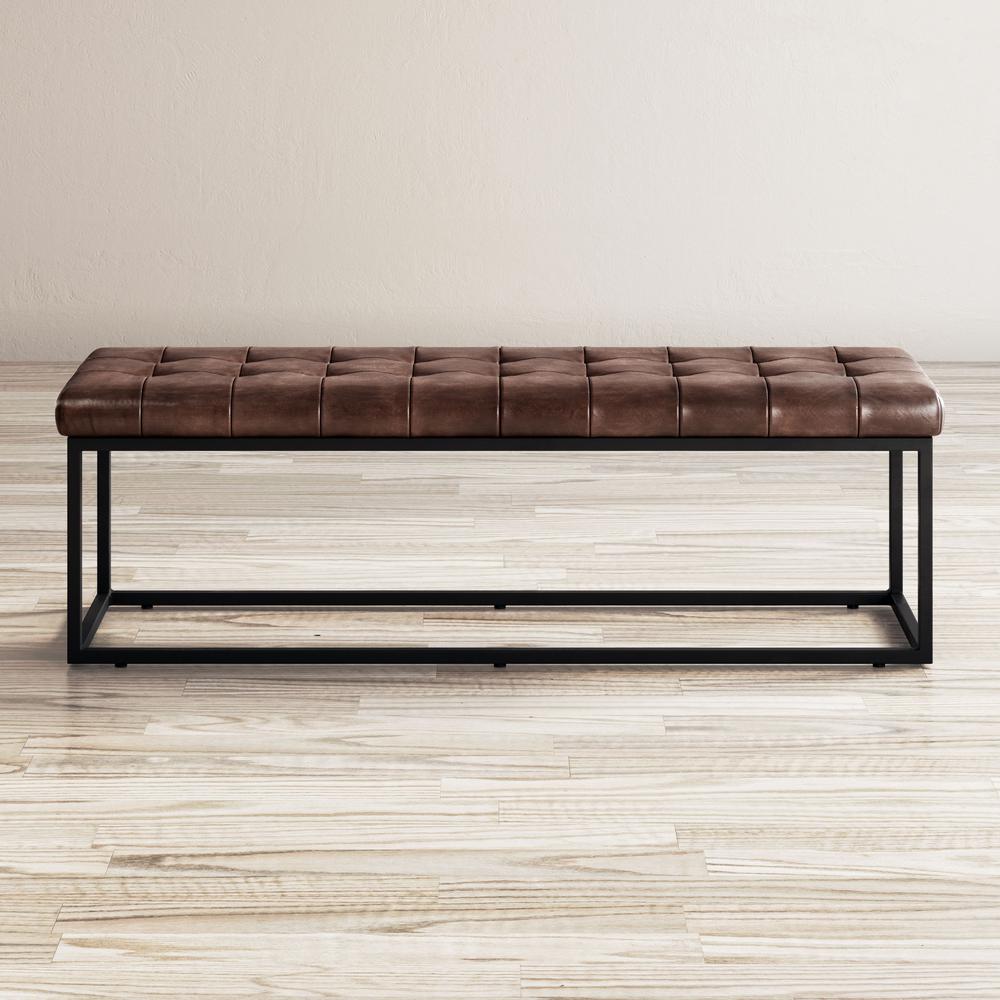 55" Genuine Distressed Leather Ottoman Bench. Picture 7