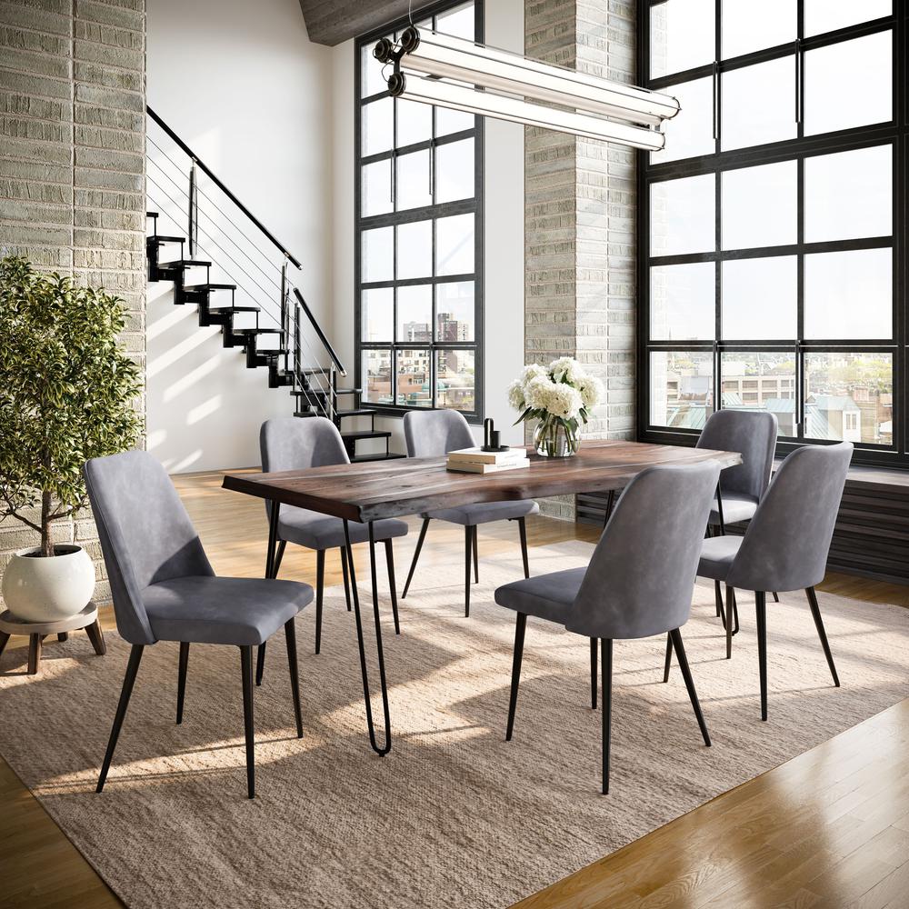 Seven Piece Solid Acacia Dining Set with Upholstered Mid-Century Modern Chairs. Picture 10