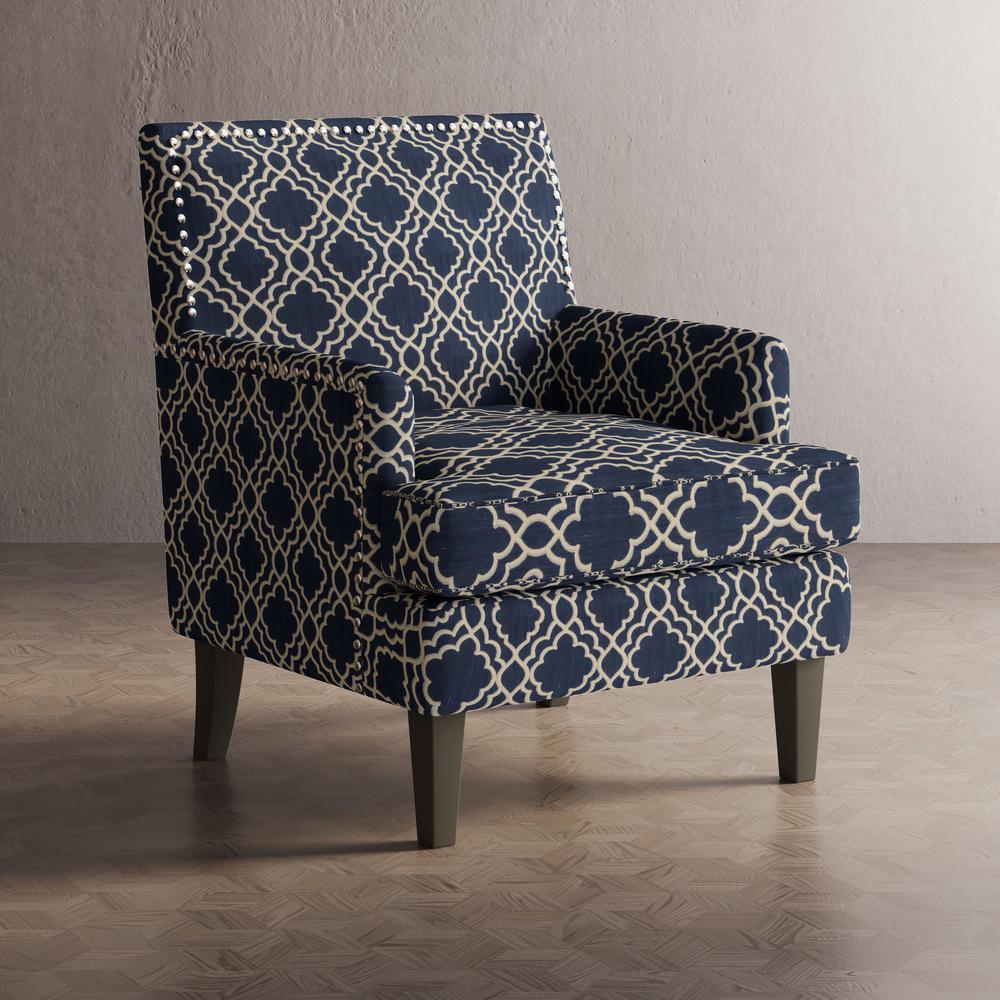 Contemporary Geometric Upholstered Accent Chair with Nailhead Trim. Picture 13