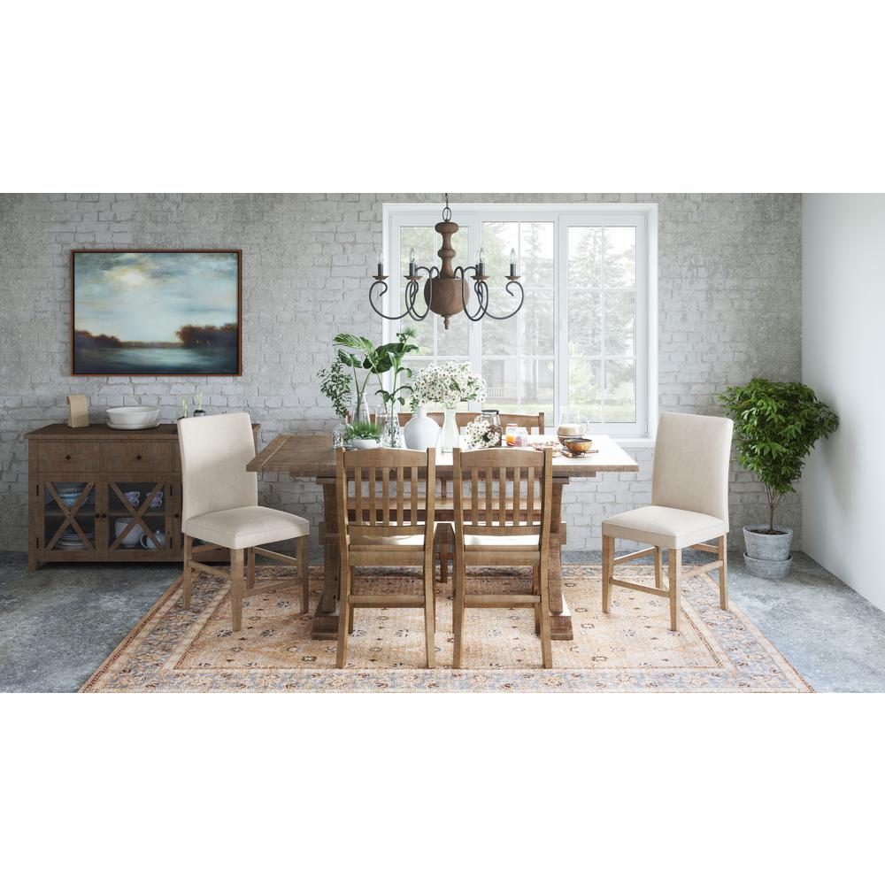 Solid Pine Six-Piece Counter Height Dining Set with Bench and Upholstered Stools. Picture 4