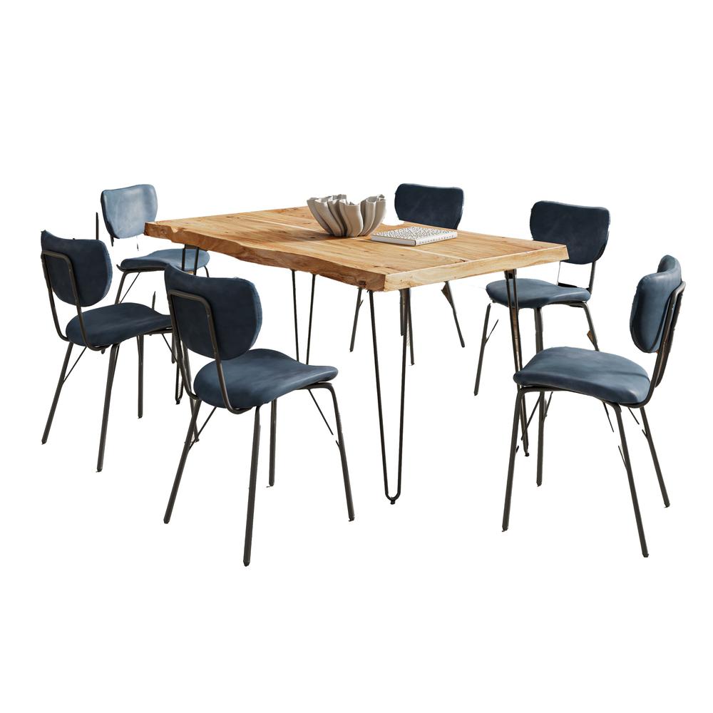 Modern Dining Set with Upholstered Contemporary Chairs - Natural and Slate Blue. Picture 1