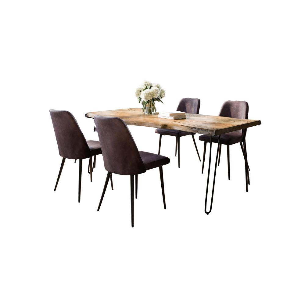Five Piece Solid Acacia Dining Set with Upholstered Mid-Century Modern Chairs. Picture 2
