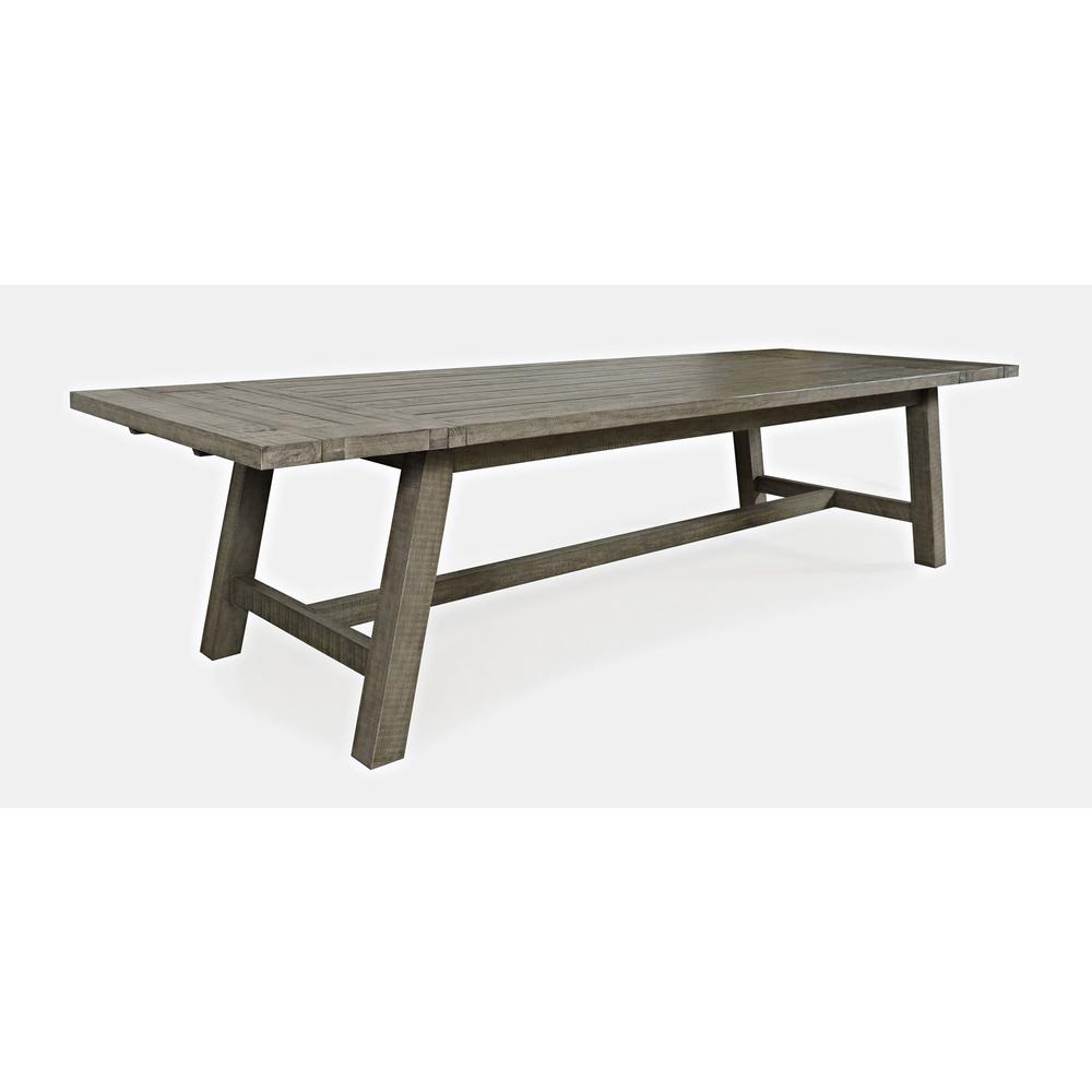 Rustic Distressed Pine 127" Trestle Dining Table with Two Extension Leaves. Picture 2