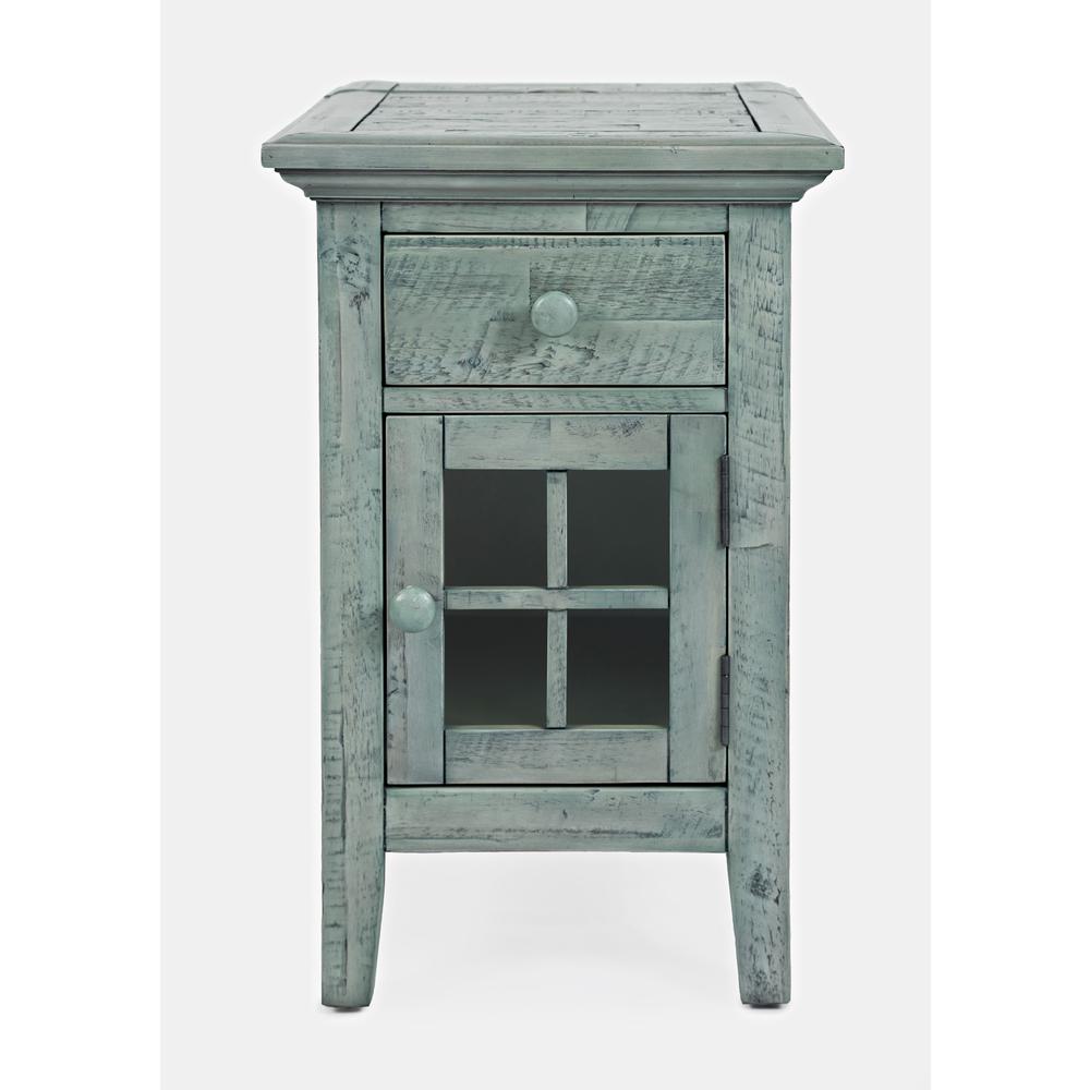 Distressed Acacia USB Charging Chairside End Table. Picture 1