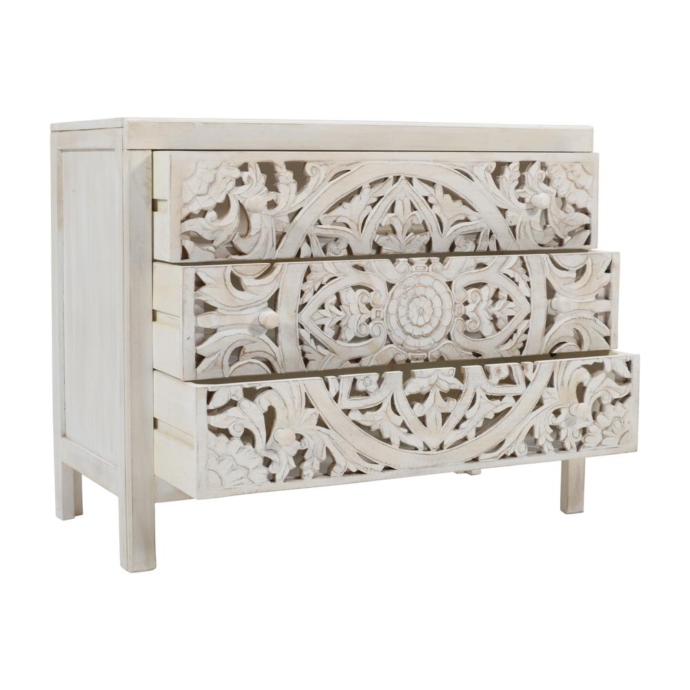 Jolie Rustic Solid Wood Global Boho Hand Carved Accent Chest with Three Drawers. Picture 8