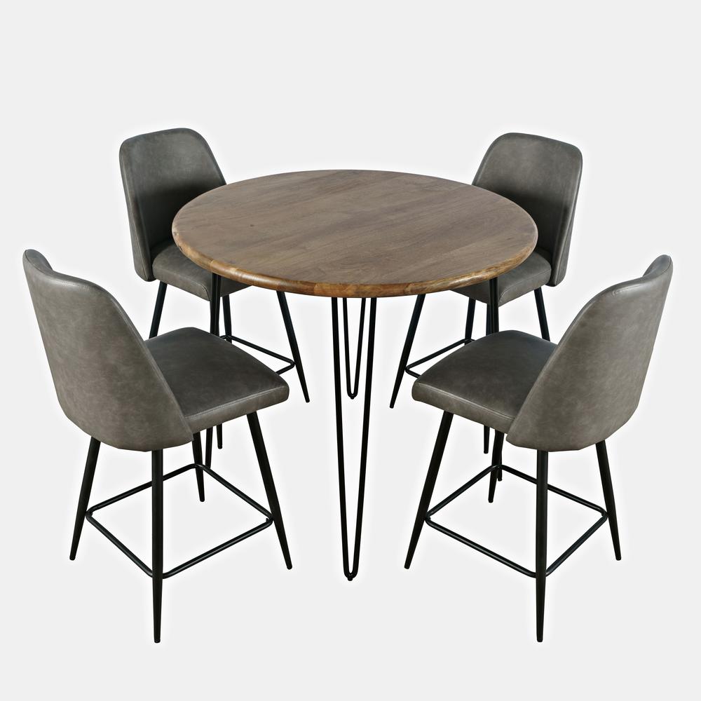 5 Piece Round  Solid Wood Counter Height Dining Set with Upholstered Barstools. Picture 2