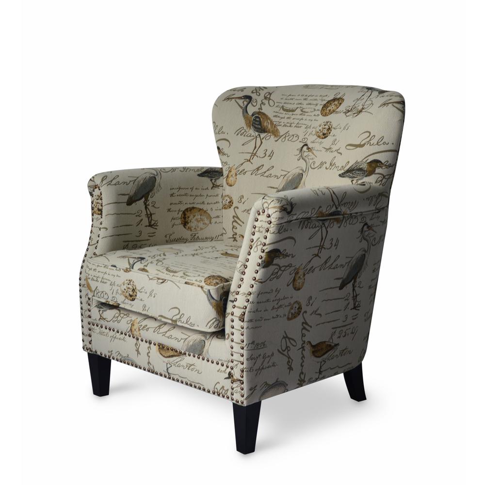 Avian Bird Pattern Upholstered Accent Chair with Nailhead Trim. Picture 2