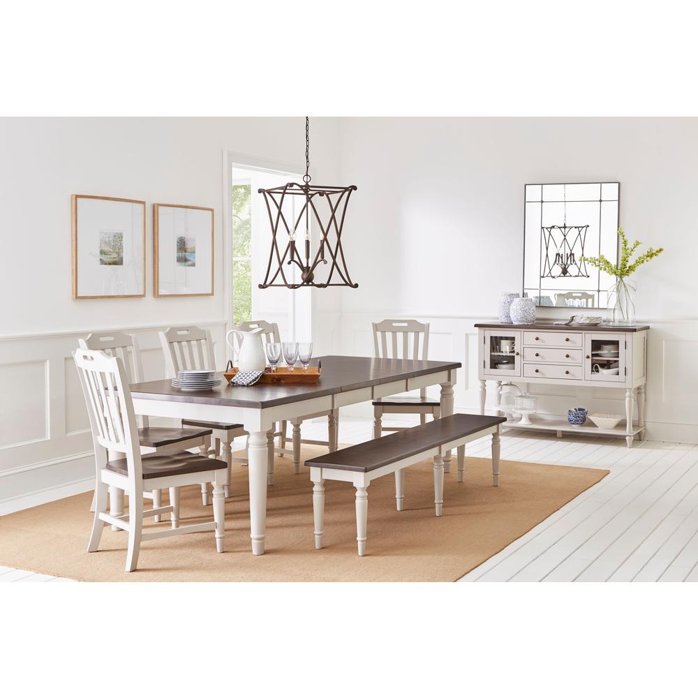 Solid Rubberwood 96" Eight-Piece Farmhouse Dining Set with Bench. Picture 11
