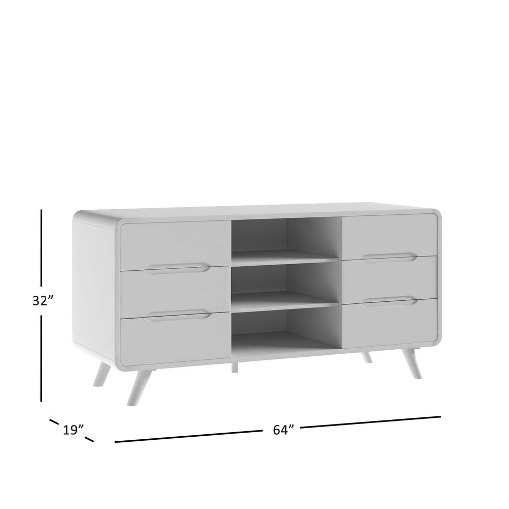 64" Curved Media Console TV Stand with Tapered Legs and Storage Drawers. Picture 9