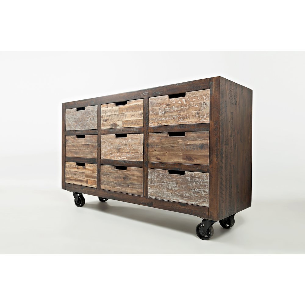 Painted Canyon Rustic Solid Acacia 9 Drawer Accent Chest with Caster Wheels. Picture 2