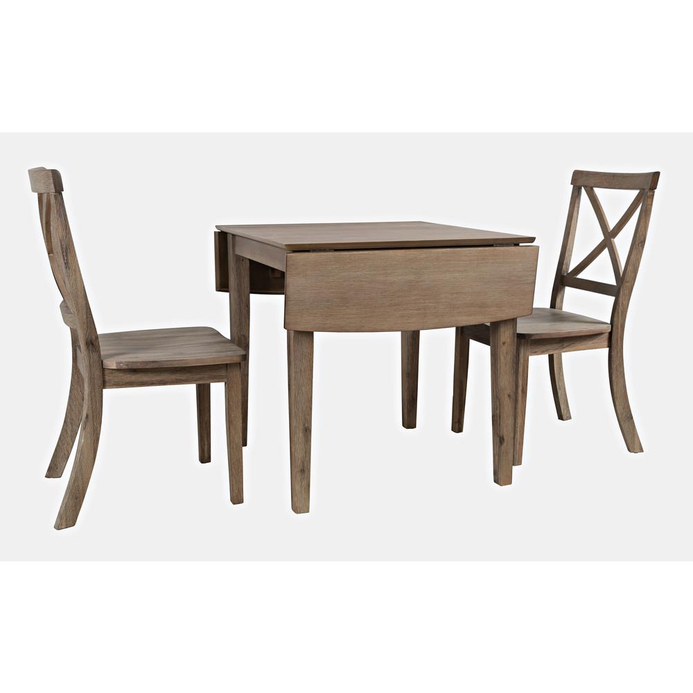 Coastal Wire-Brushed Acacia Three Piece Cross-Back Dining Set. Picture 2