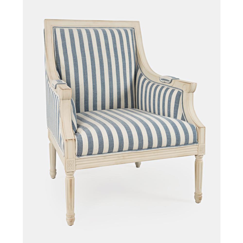 McKenna French Detailing Upholstered Accent Chair, Blue stripe. Picture 5