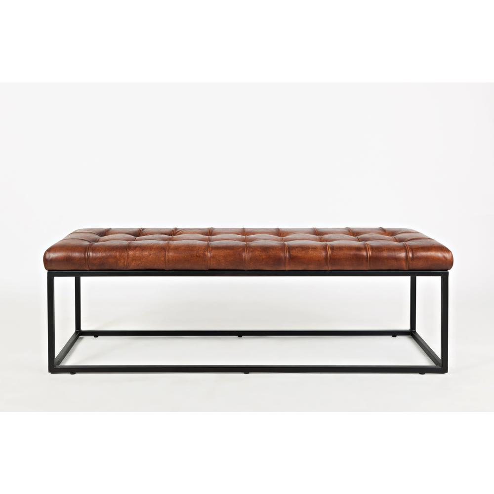 55" Genuine Distressed Leather Ottoman Bench. Picture 1
