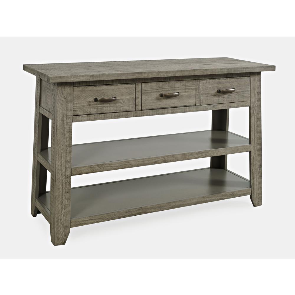 Rustic Distressed Acacia 50" Sofa Table with Drawers and Two Shelves. Picture 2