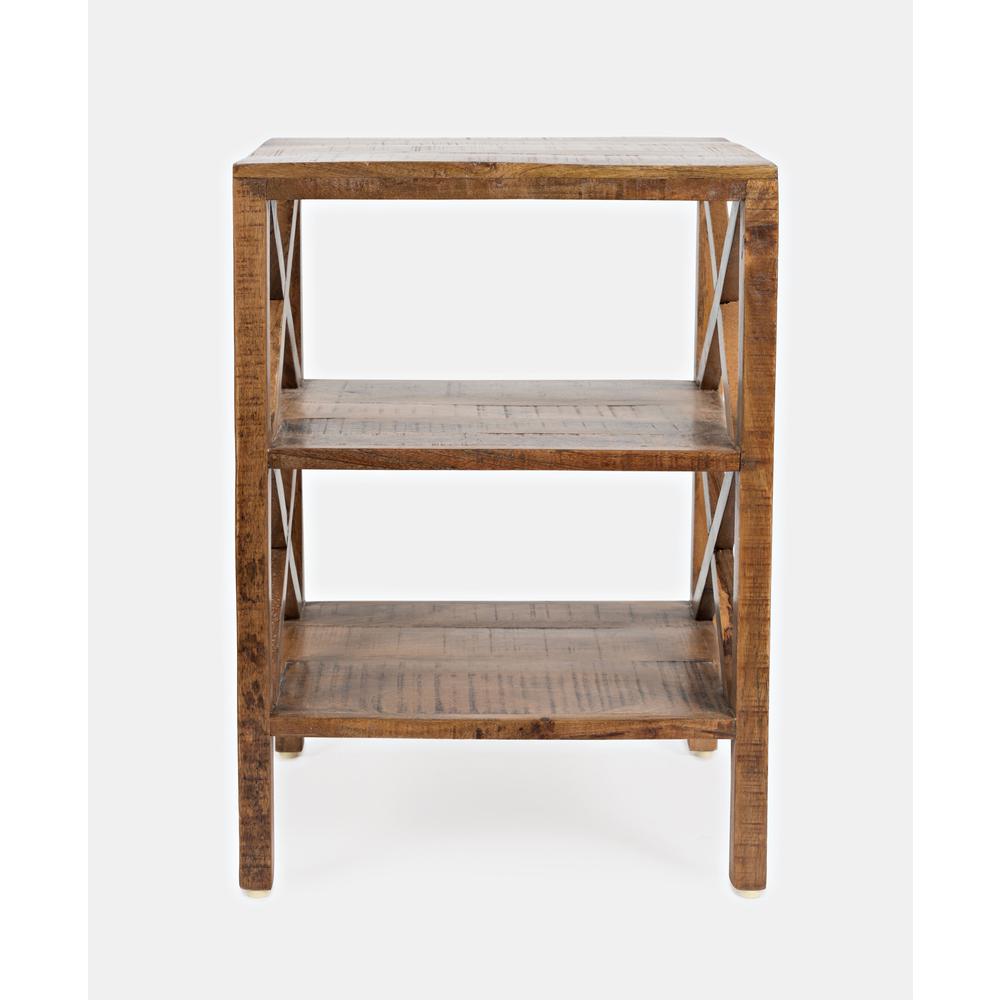 Solid Wood Rustic Modern X-Side Accent Bookcase with Two Shelves. Picture 5