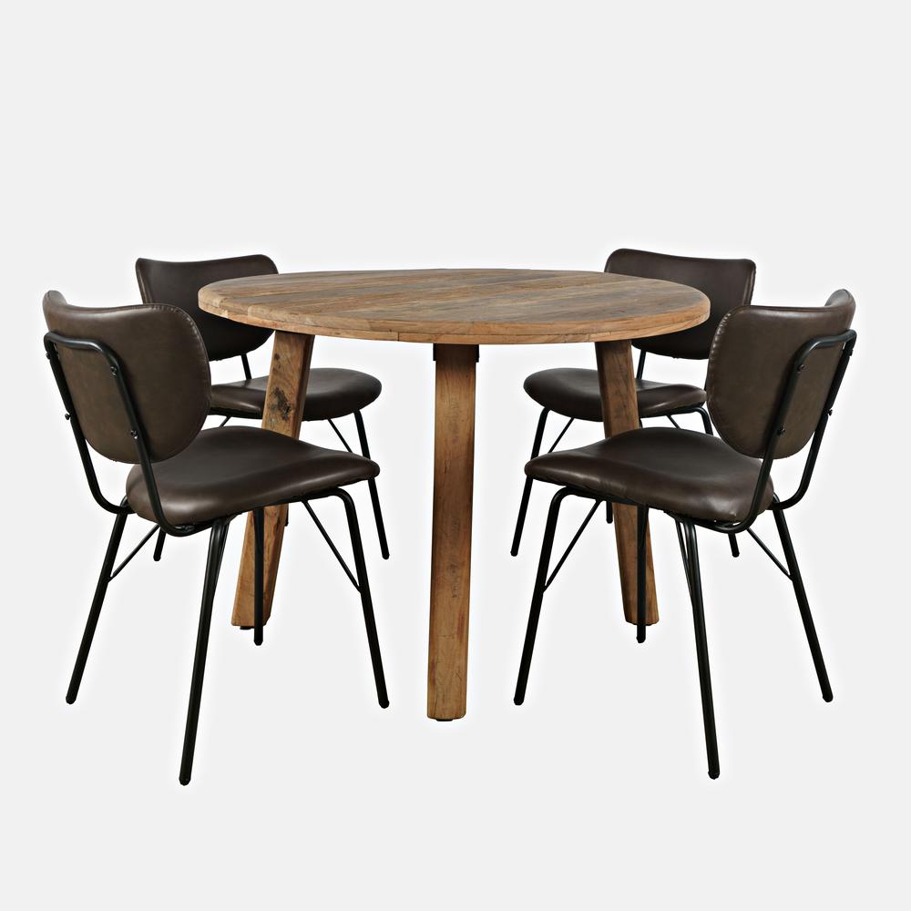 Five Piece Round Reclaimed Solid Wood Round Dining Set with Upholstered Chairs. Picture 1