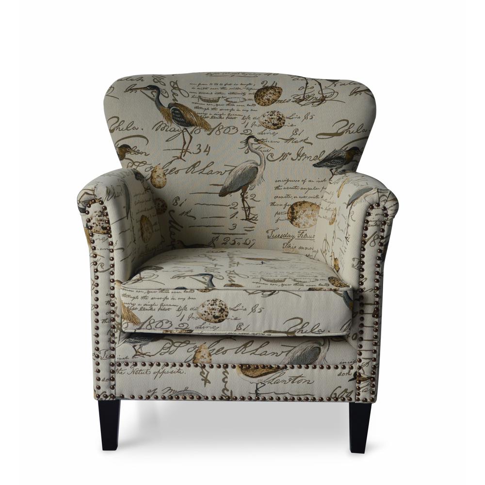 Avian Bird Pattern Upholstered Accent Chair with Nailhead Trim. Picture 1