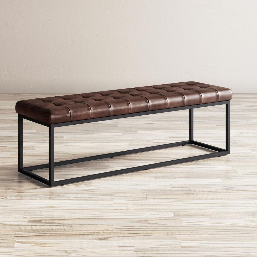 55" Genuine Distressed Leather Ottoman Bench. Picture 8