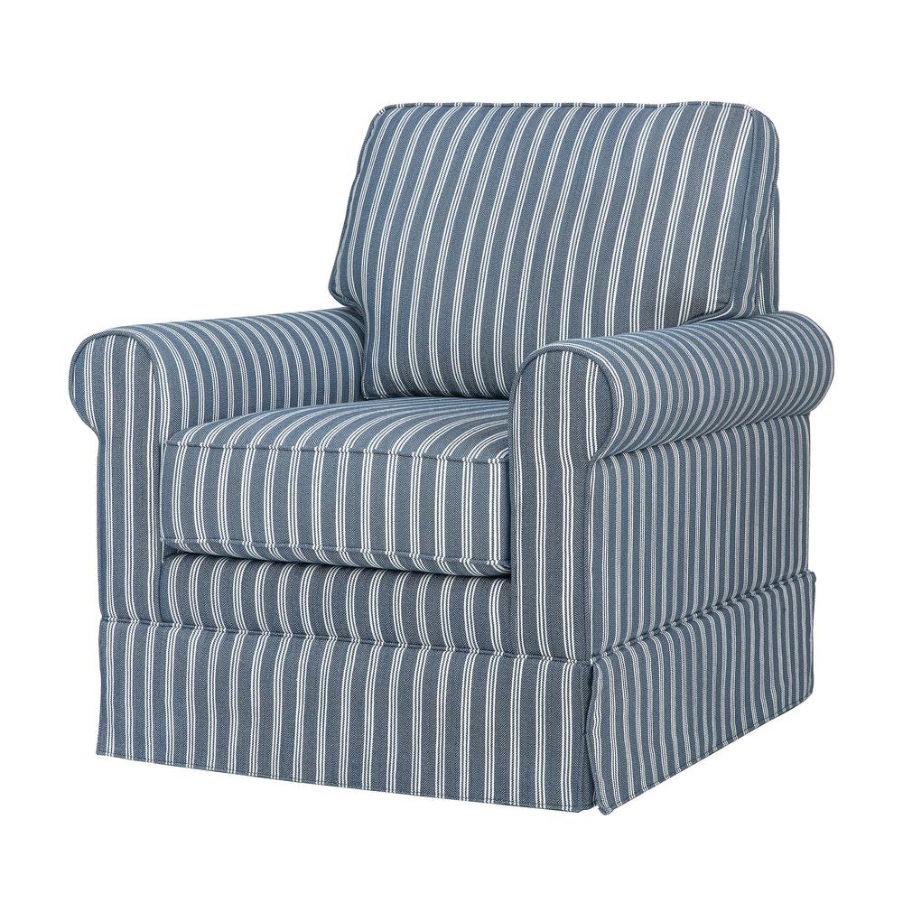 Traditional Striped Upholstered Skirted Swivel Accent Chair. Picture 2