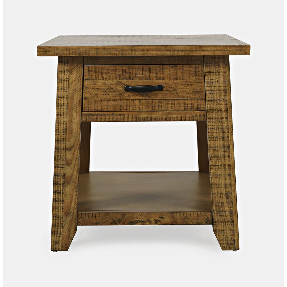 Rustic Distressed Acacia End Table with Storage. Picture 1