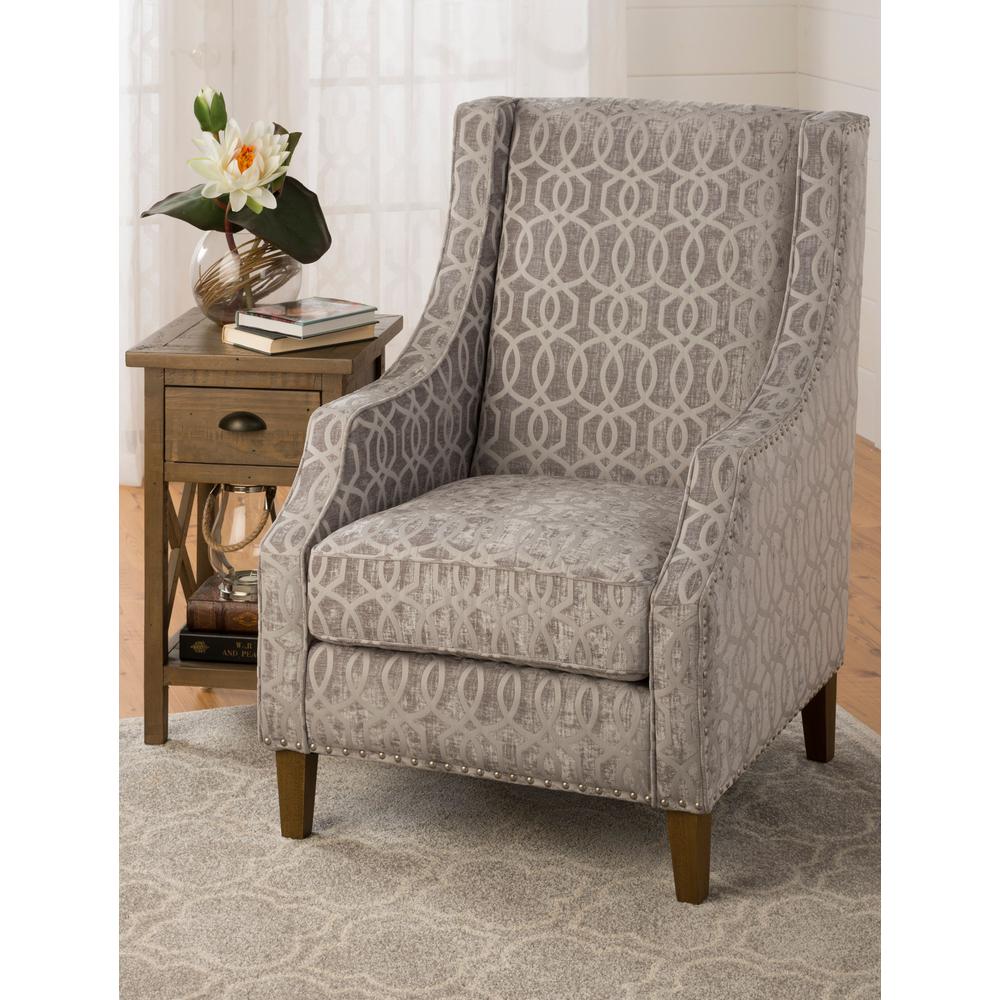 Upholstered Geometric Pattern Accent Chair with Nailhead Trim. Picture 5