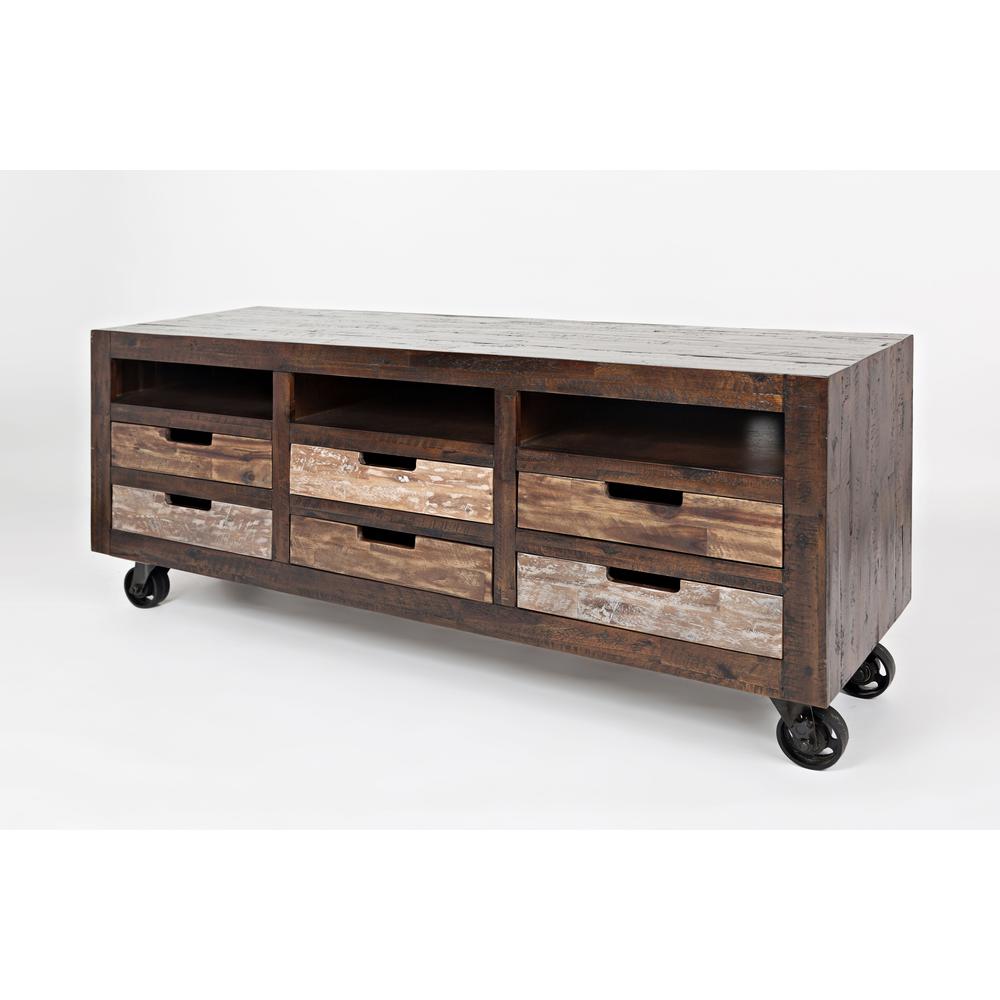 Rustic Solid Acacia Media Console with Caster Wheels. Picture 2