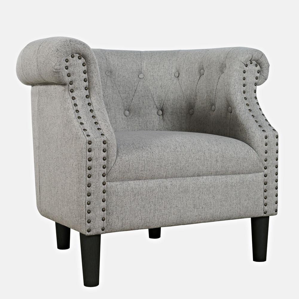 Transitional Upholstered Barrel Curved Back Accent Chair with Nailhead Trim. Picture 2