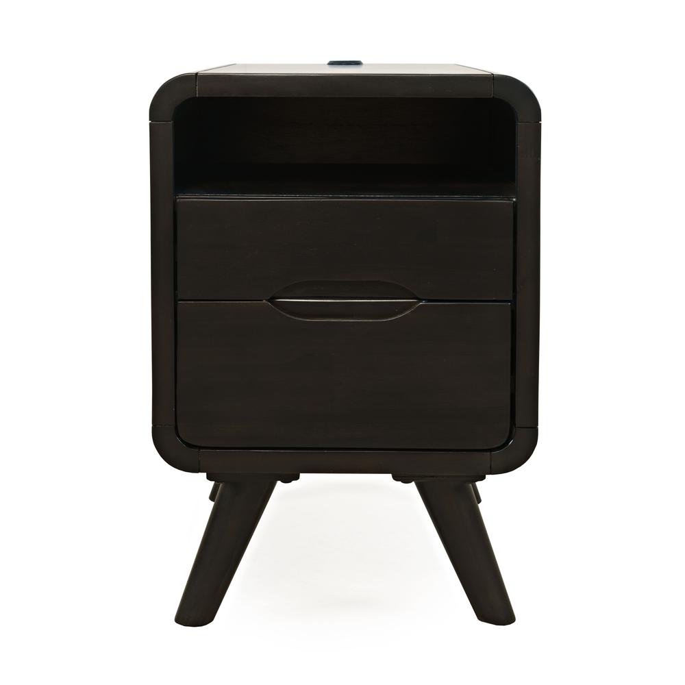 Mid-Century Modern USB Charging Curved Chairside End Table with Storage Drawers. Picture 1