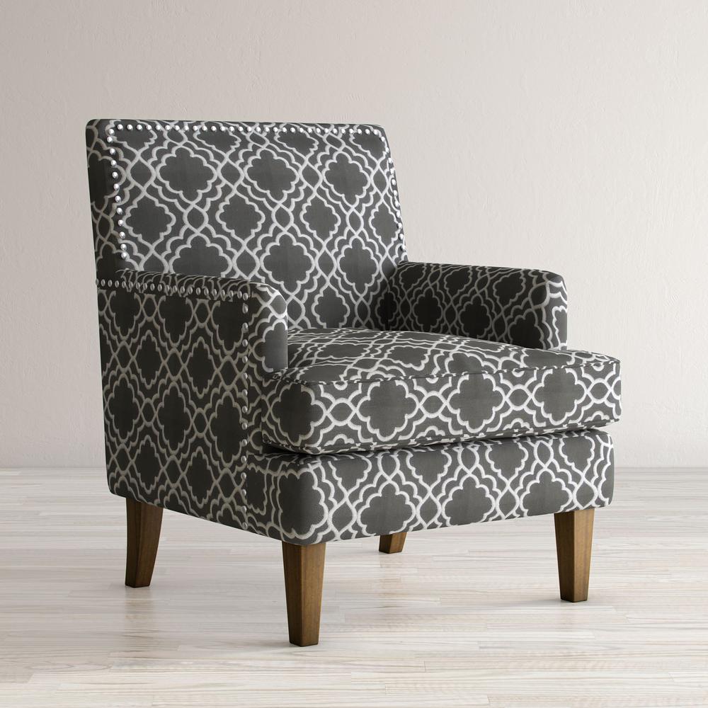 Contemporary Geometric Upholstered Accent Chair with Nailhead Trim. Picture 12