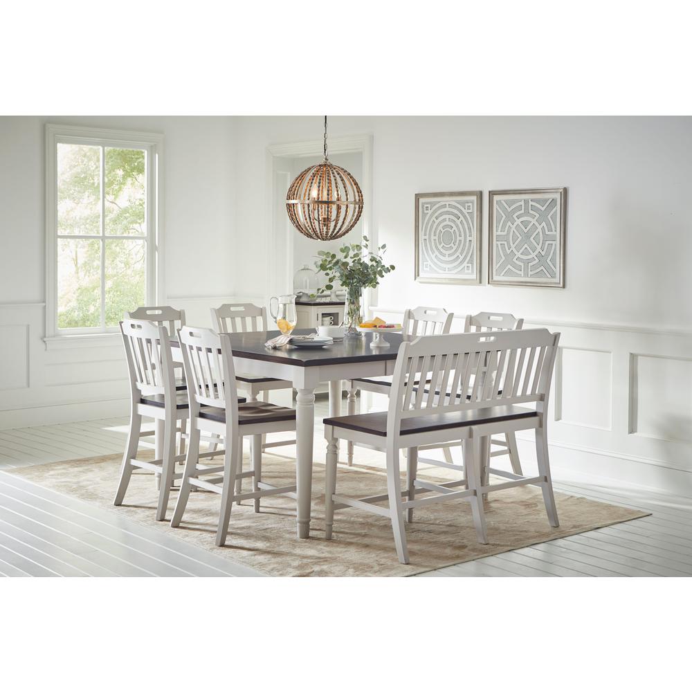 Solid Rubberwood 60" Eight-Piece Farmhouse Counter Height Dining Set with Bench. Picture 11