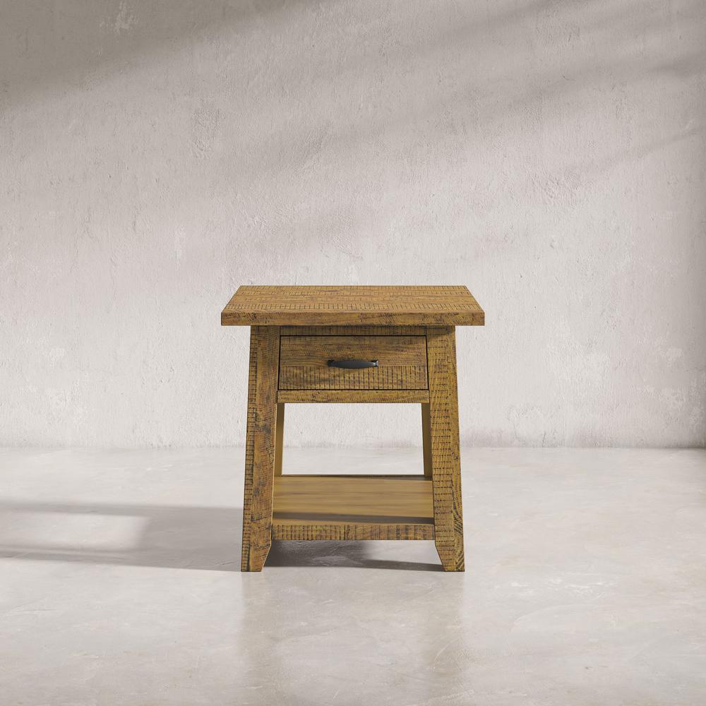 Rustic Distressed Acacia End Table with Storage. Picture 11