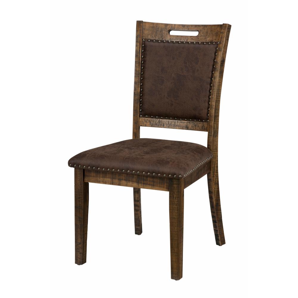 Cannon Valley Distressed Industrial Upholstered Back Dining Chair (Set of 2), Distressed Medium Brown. Picture 2