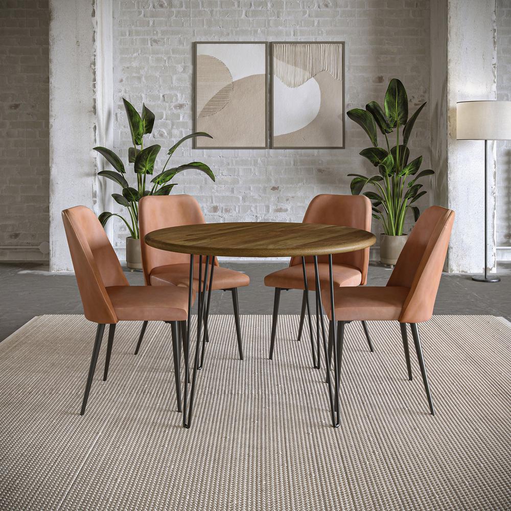 Five Piece 42" Round Mid-Century Modern Dining Set with Faux Leather Chairs. Picture 11