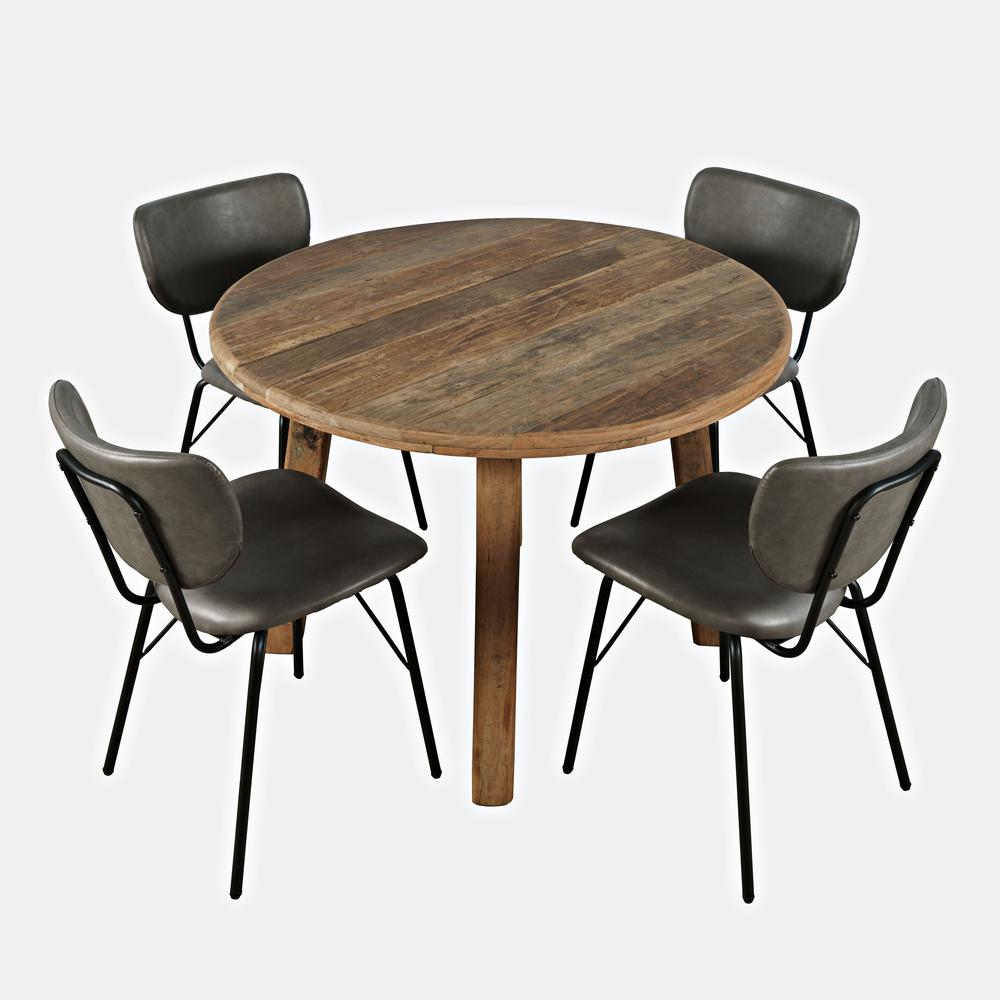 Five Piece Round Reclaimed Solid Wood Round Dining Set with Upholstered Chairs. Picture 2