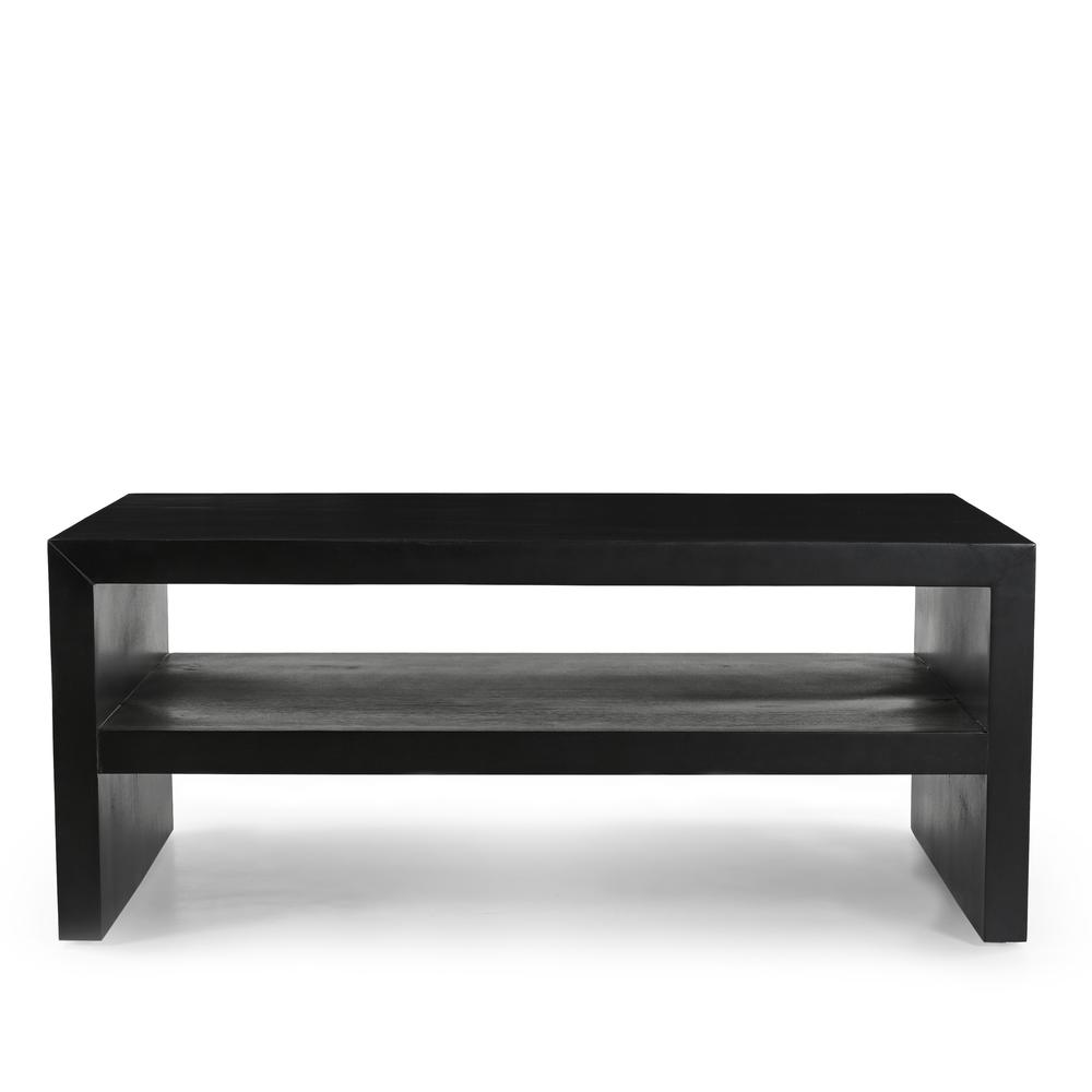 Dev Modern 44 Inch Mitered Angle Solid Wood Coffee Table with Storage Shelf. Picture 1