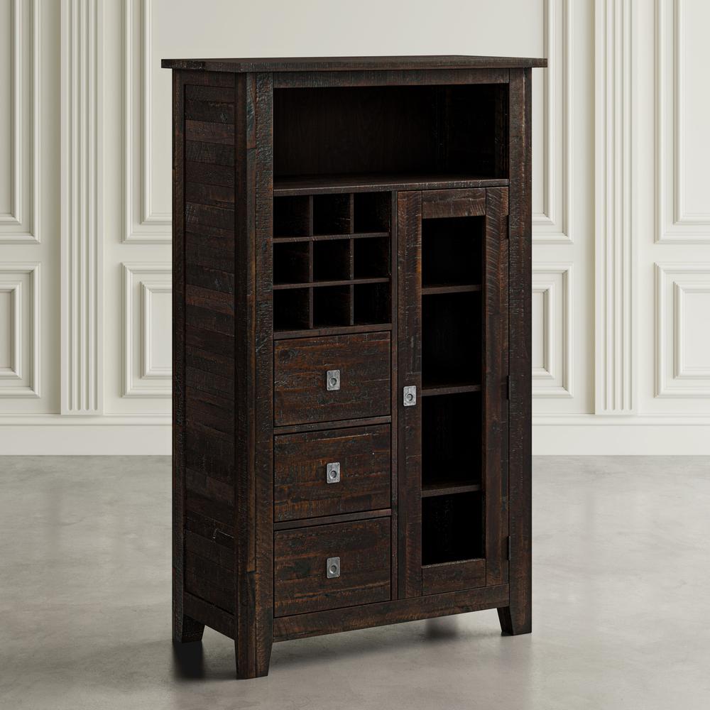 Distressed Rustic Solid Acacia Pantry Cabinet with Wine Rack. Picture 12
