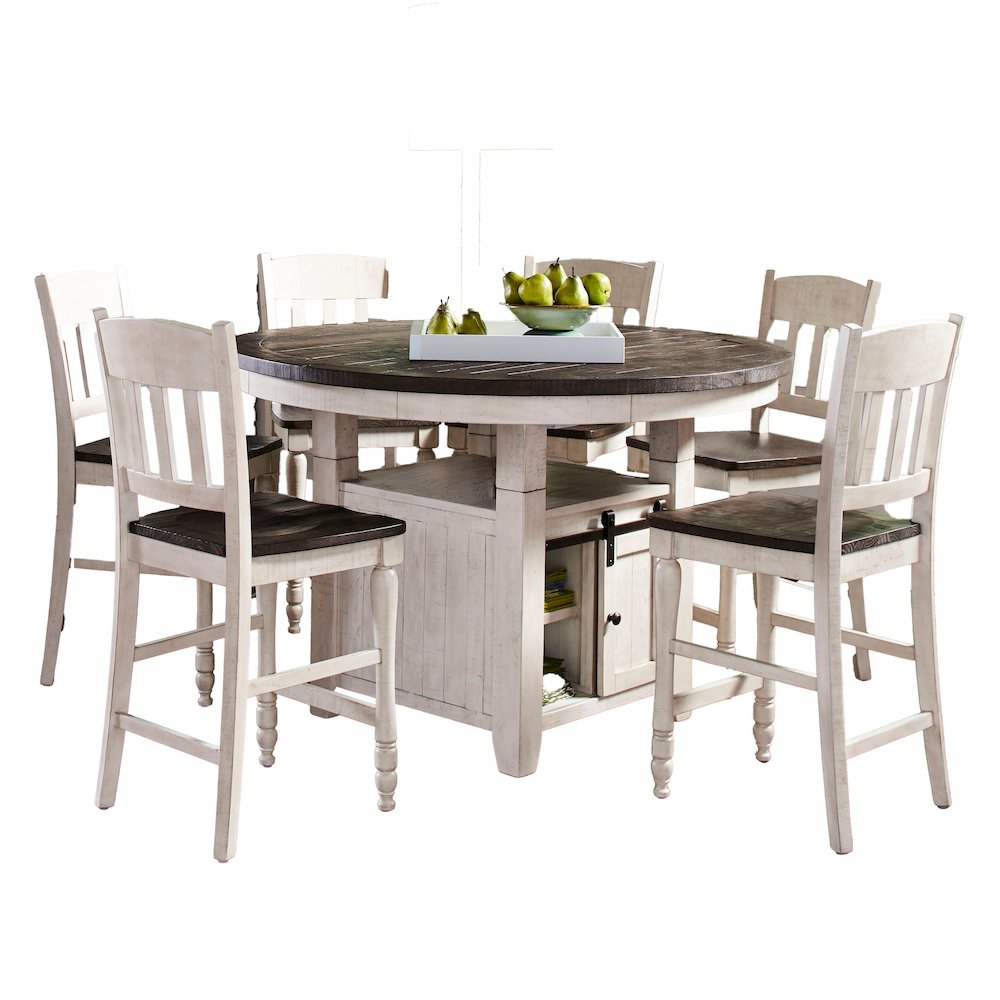 Seven Piece Reclaimed Solid Wood Counter Height Round Dining Set. Picture 2