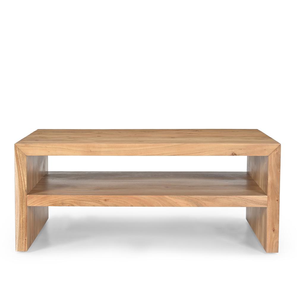 Dev Modern 44 Inch Mitered Angle Solid Wood Coffee Table with Storage Shelf. Picture 1