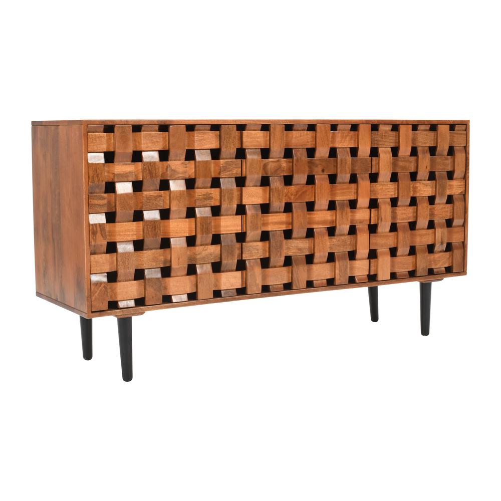 Trent 60" Solid Wood Modern Woven Three Door Accent Storage Cabinet Sideboard. Picture 2