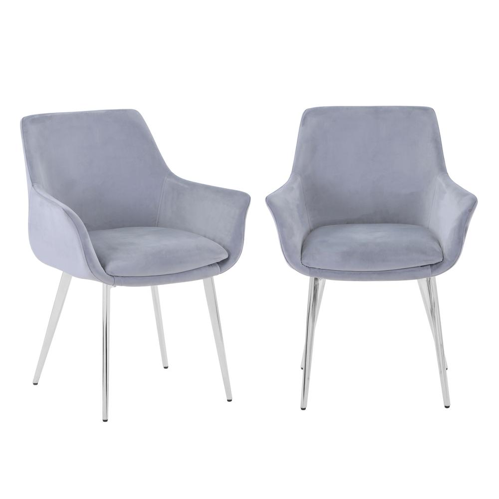Modern Upholstered Platinum Dining Chair with Chrome Legs (Set of 2). Picture 6